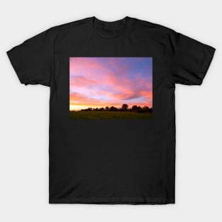 Golden sunset at Cabbage Hill with airplane in skies T-Shirt